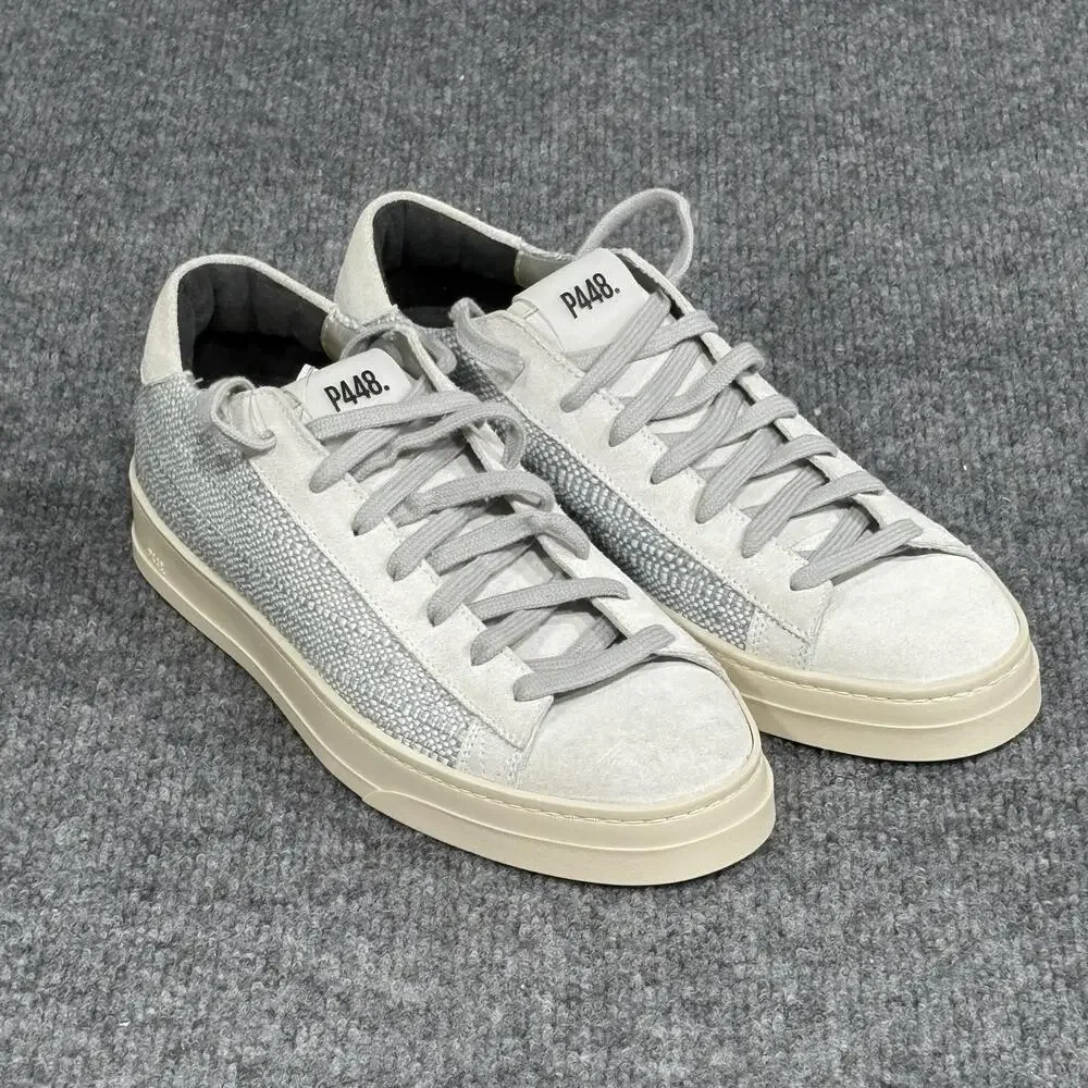 P448 John Sneakers Mens 9 39 Silver Made in Italy Low Top Knit Suede Casual Shoe